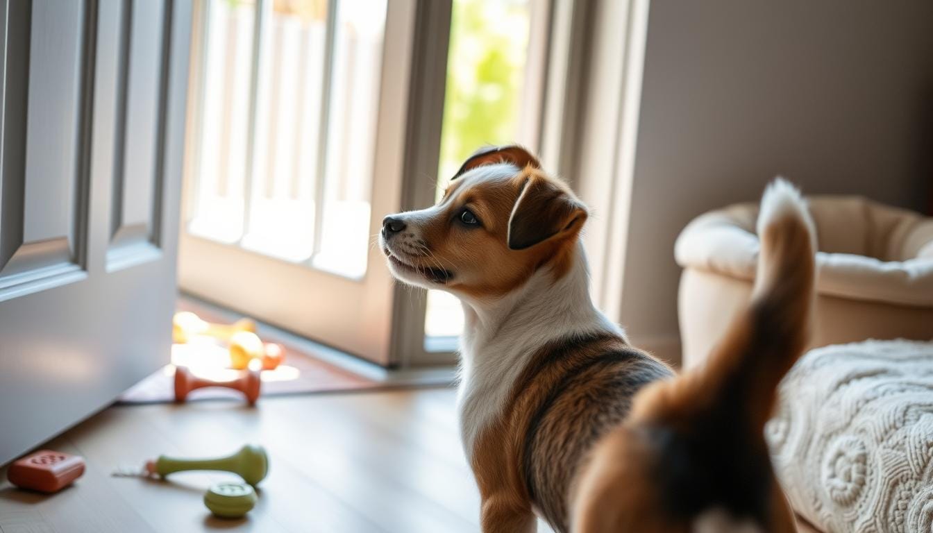 Puppy-showing-signs-of-needing-to-pee-near-door-bell