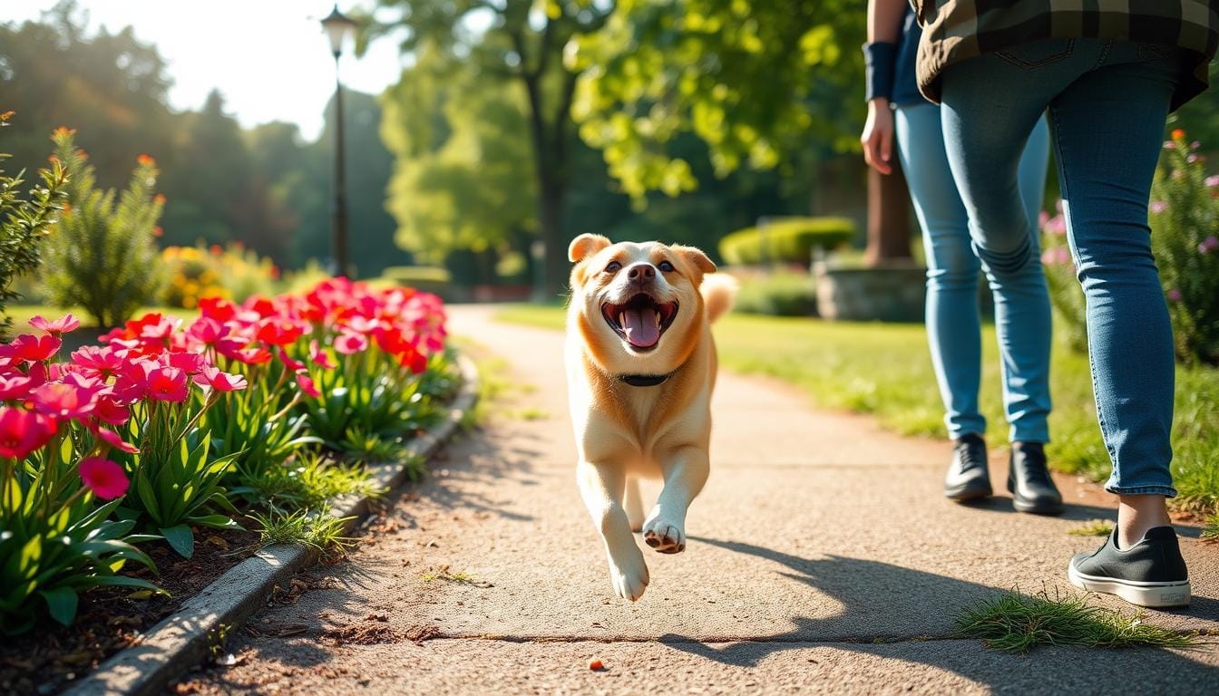 Owner-practicing-recall-training-with-their-puppy-in-a-backyard