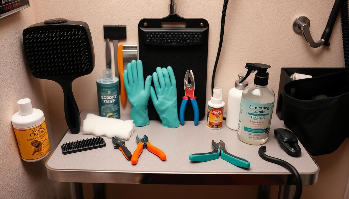 Calm-dog-sitting-on-grooming-table
