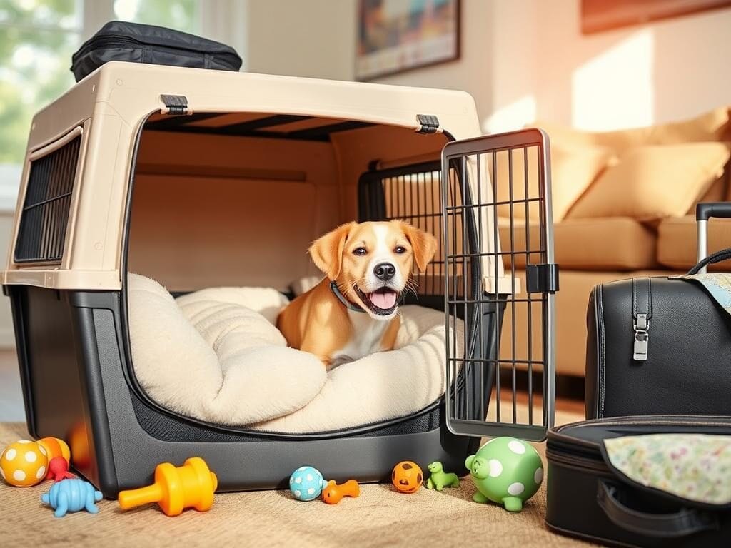 Owner-crate-training-dog-for-travel