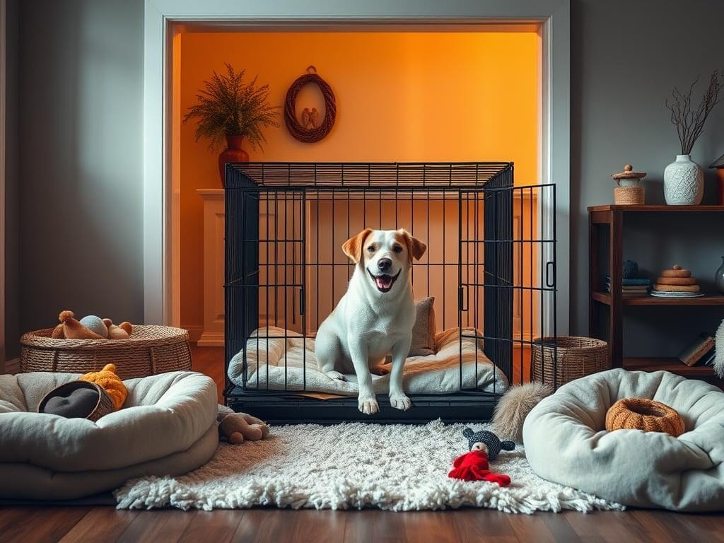 Happy-dog-inside-travel-crate