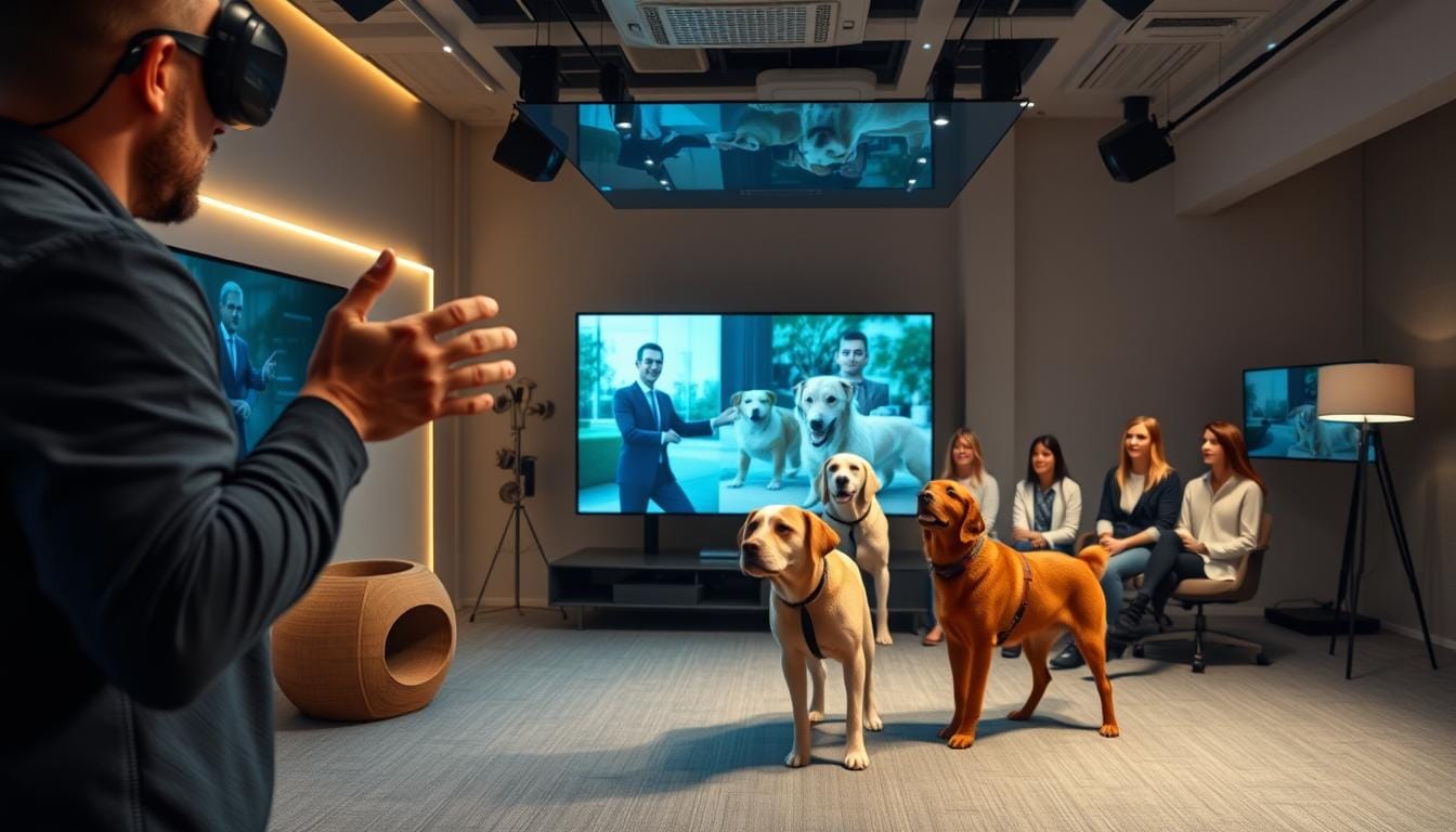 friendly-virtual-dog-training-courses-experience-with-dog-and-headphones