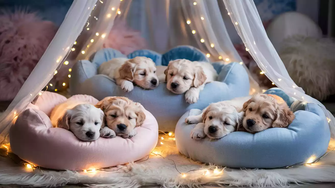 white-fluffy-puppy-on-pink-cushion-cute-dog-mood-board