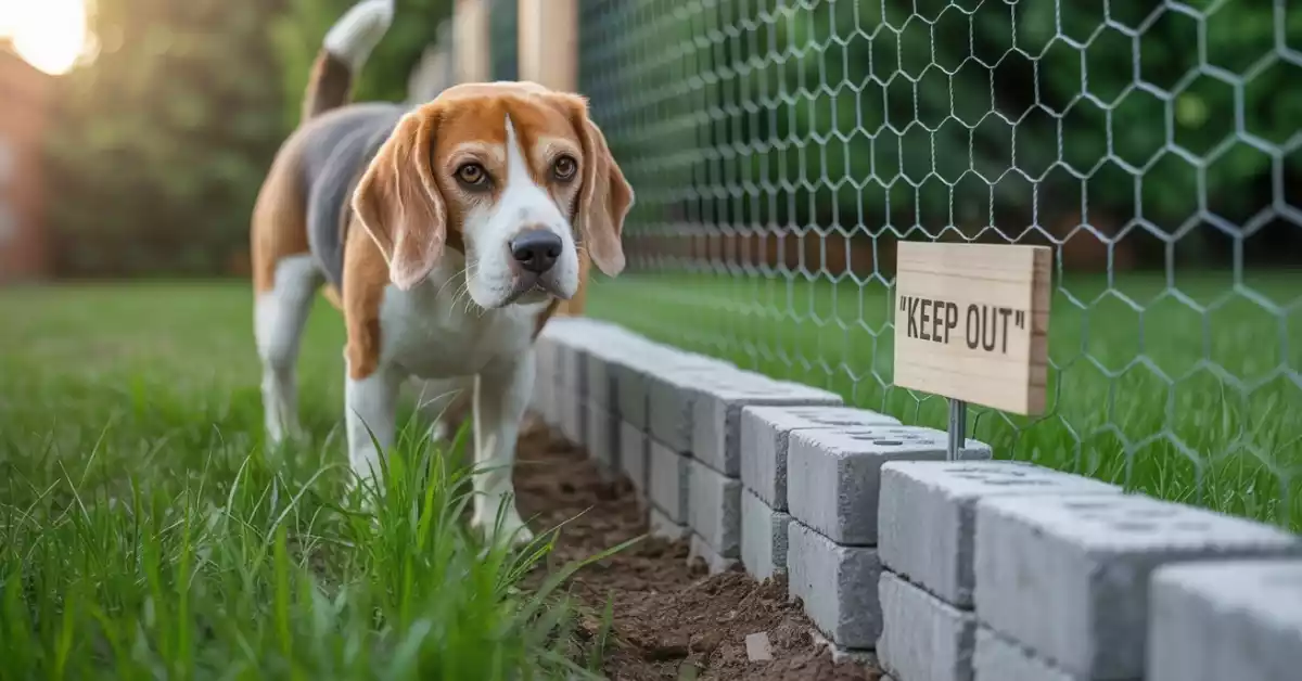 dog-digging-under-wooden-fence-in-backyard