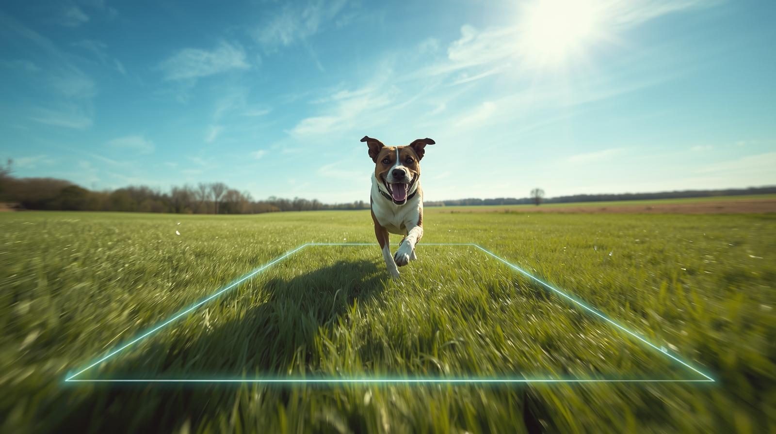 dog-running-freely-with-gps-dog-fence-in-open-yard