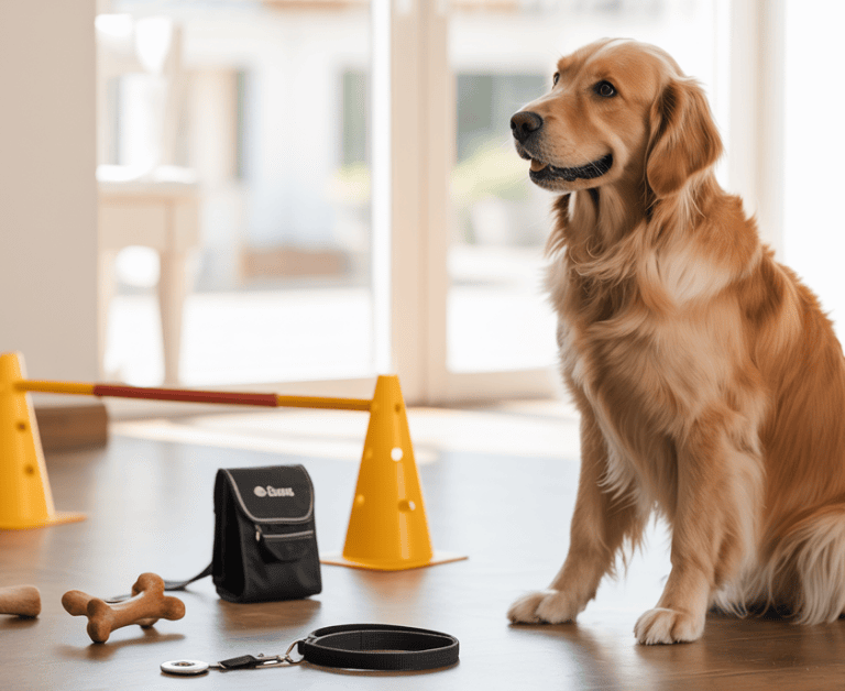 best-dog-training-equipment-2026-clicker-leash-agility-cones-dog-training-tools-modern-pet-training-setup