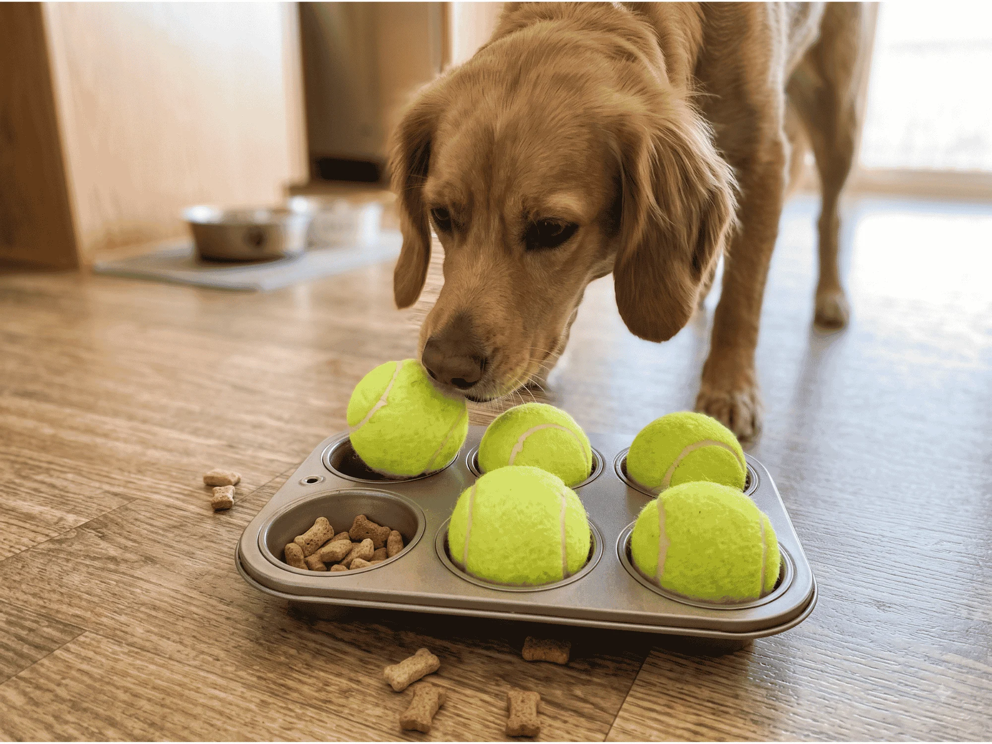 muffin-tin-tennis-ball-treat-puzzle-for-dogs